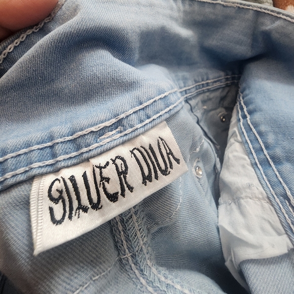 ☆Silver Diva Y2K Silver Rhinestone Mcbling Distressed Bootcut Denim Blue Jeans☆ - Picture 3 of 4